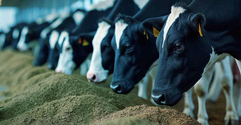 Cows eating feed. Read App Note 3198 NEX CG II - Animal Feed Analysis